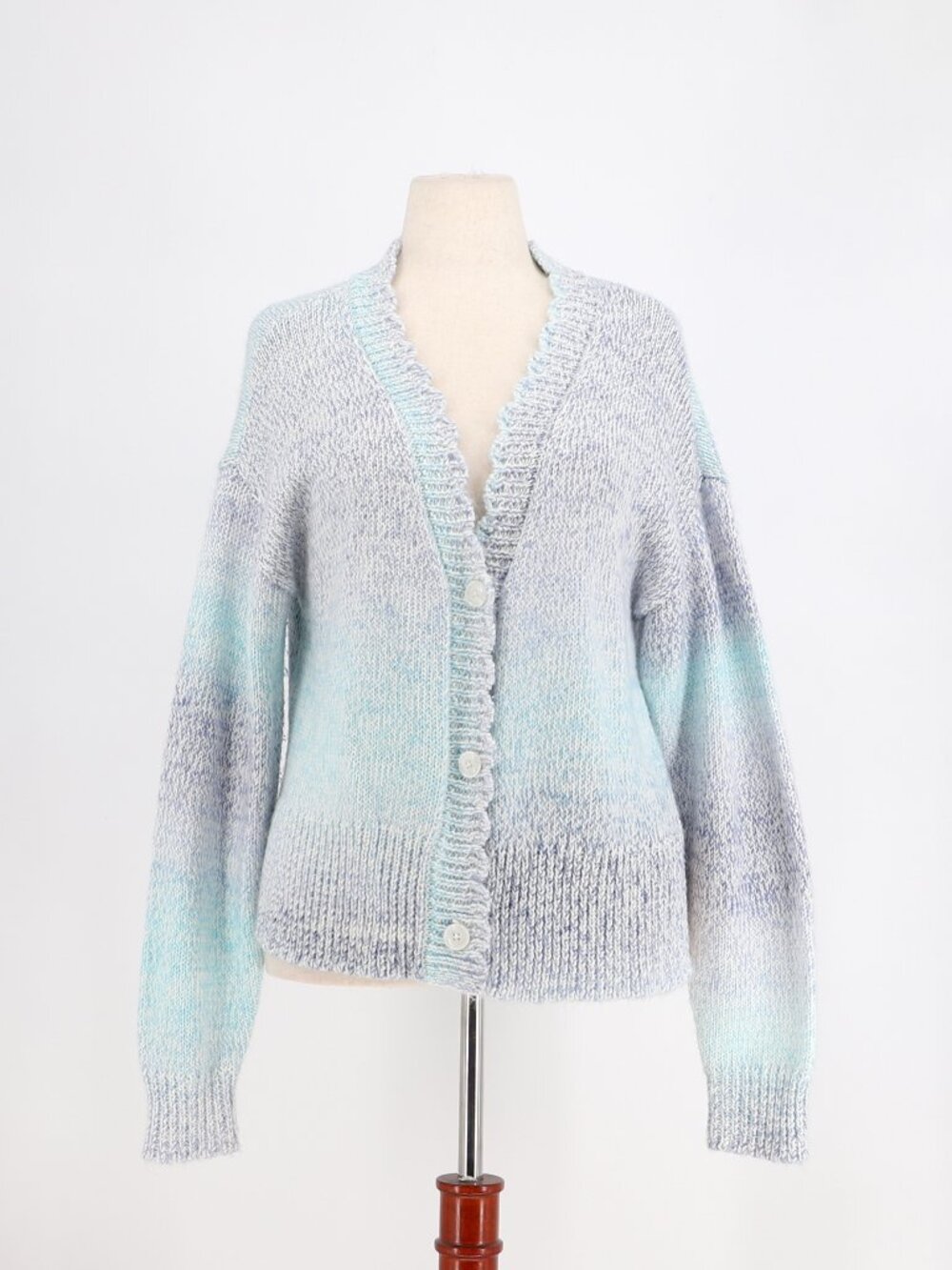 ANTHROPOLOGIE Colorblock Cardigan Sweater Blue and Cream Ombre Size L